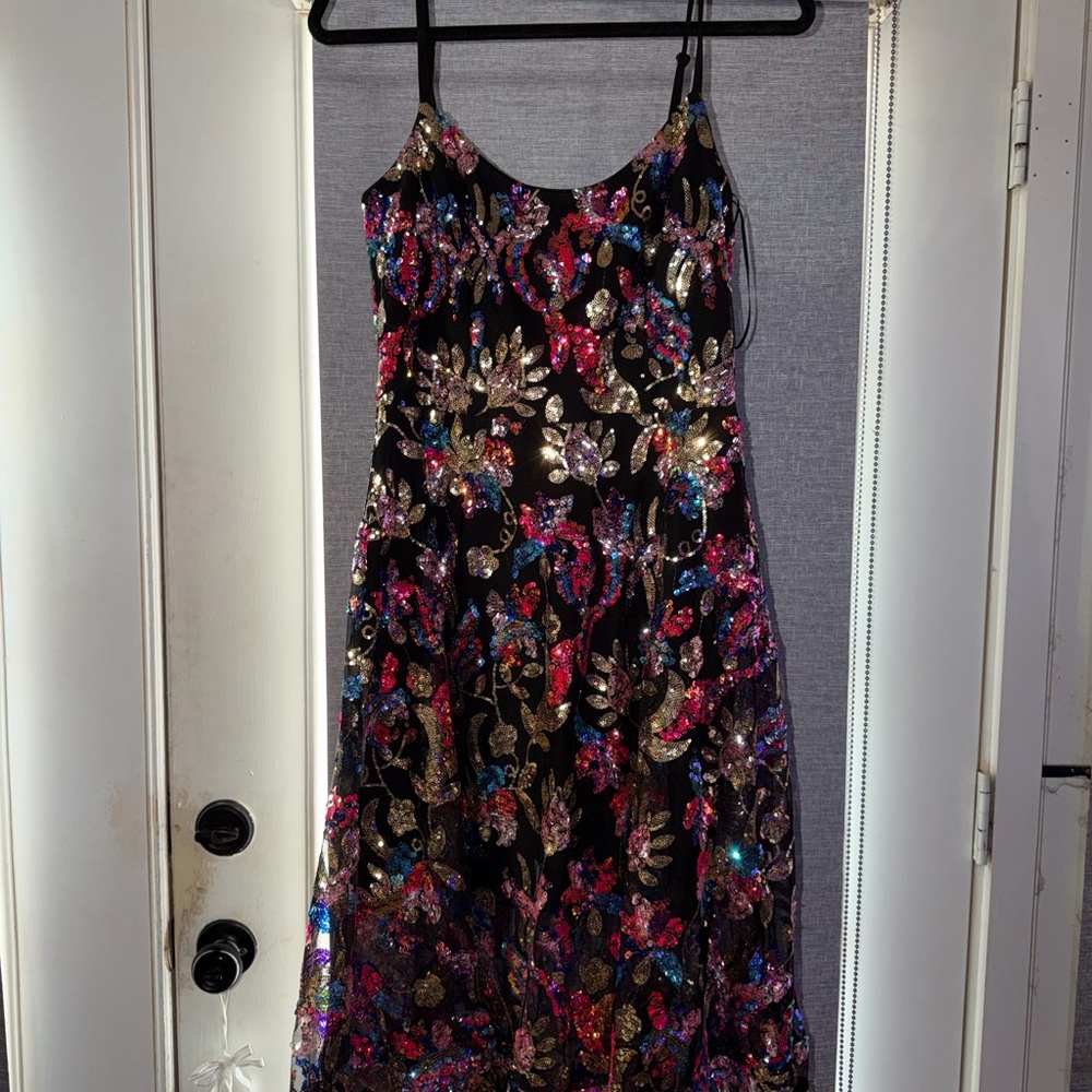 Dress The Population Womens Uma Sweetheart Bodice Fit And Flare Maxi, Gold Multi - Picture 2 of 7